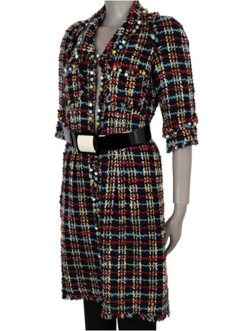 CHANEL Black Tweed Midi Dress with Multi-Color Accents